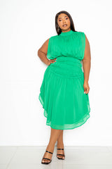 buxom couture curvy women plus size sleeveless mock neck dress with ruched waist detail green